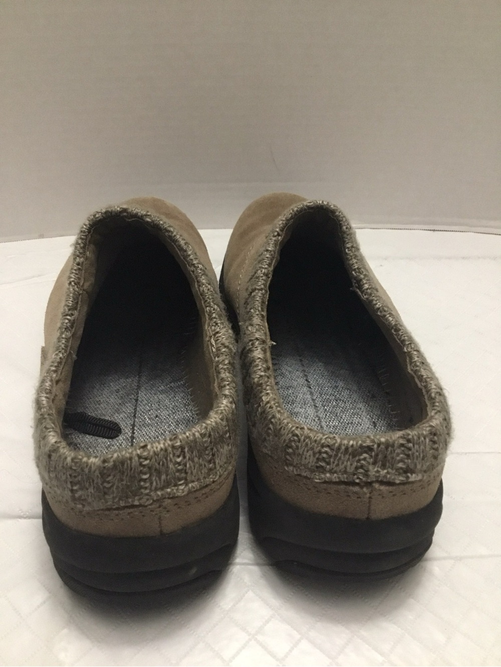 Brown Suede Slip-On Comfort Clogs Knit Trim Cushioned Sole Size 7.5 - Picture 5 of 10